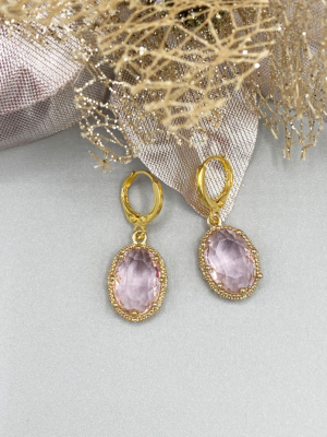 OVAL Gold Zircon Crystal Earrings